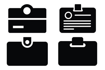 visitor pass silhouette vector icon set, black color and white background