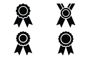 award ribbon silhouette vector icon set, black color and white background