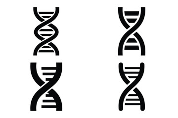 biology dna silhouette vector icon set, black color and white background