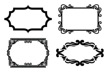 border frame silhouette vector icon set, black color and white background