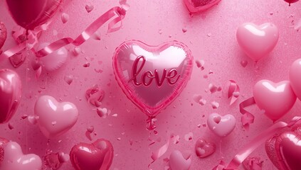 Balloons and Decorations for a Celebration of Love in a Pink Themed Setting