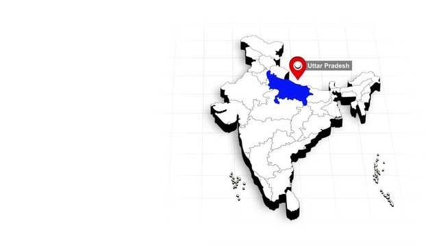Uttar Pradesh India Map Animation Highlighted State