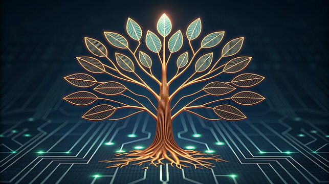 Glowing Tree of Life on Digital Circuit Board technology - Powered by Adobe