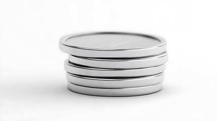 A simple stack of silver coins set against a pristine white backdrop, the minimalist composition emphasizes shape and texture. Isolated on white. #coins #money #silver