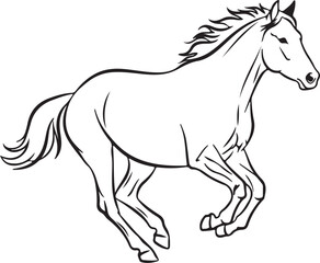 Obraz premium Minimal Outline of a Horse Running, Dynamic Black Line Art Illustration on White Background