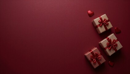 Red Background With Wrapped Gifts and Hearts for a Celebration or Special Event