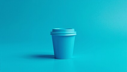 Coffee Cup Stands Alone on a Blue Surface