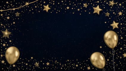 Balloons and Stars Create a Festive Scene for a Celebration in a Dark Blue Setting