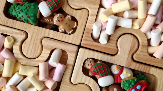 Mini marshmallows in white, pink, and pastel colors, a colorful Christmas dessert. Marshmallows as a food background for your design