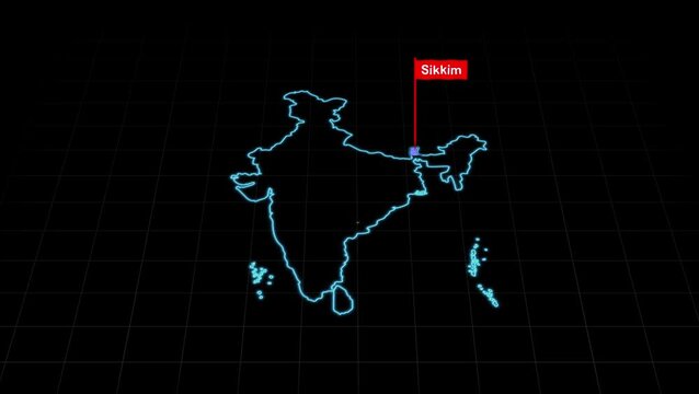 Sikkim India Map Animation Highlighted State
