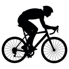 Obraz premium Dynamic Silhouette of Cyclist Riding Bicycle Speeding Athlete in Motion Against White Background Represents Endurance Strength and Determination in Vector Art