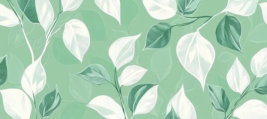 Elegant Vintage Botanical Design Light Green, Gray and White Leaf Patterns for Seamless Backdrop