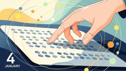 Hand interacting with futuristic Braille display device for accessibility