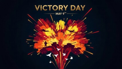 Victory Day May 9th Celebration with Doves and Explosive Fireworks