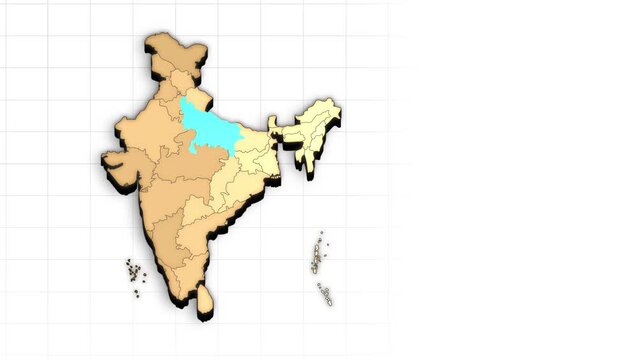 Uttar Pradesh India Map Animation Highlighted State