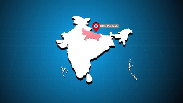 Uttar Pradesh India Map Animation Highlighted State