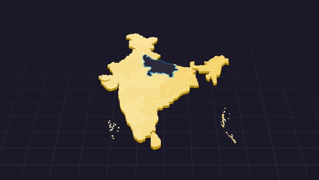 Uttar Pradesh India Map Animation Highlighted State