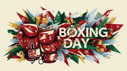 Vibrant Boxing Day illustration with festive boxing gloves and gifts