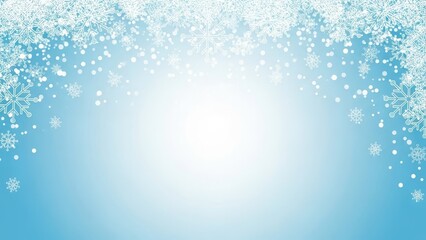 Snowflakes falling on blue background with white gradient light