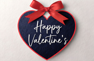 A heart-shaped tag with a red ribbon and "happy valentine's" message