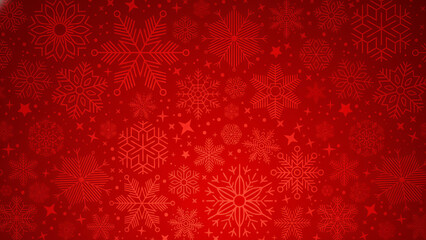 Vibrant red Christmas background with intricate snowflakes and stars