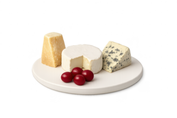 Cheese platter with transparent background; brie, blue, parmesan. Fresh