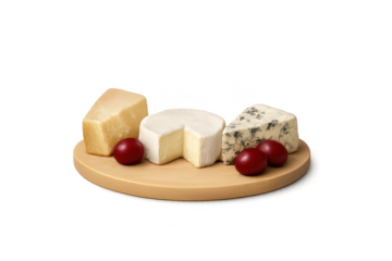 Cheese platter with fruits on transparent background, tasty appetizer.
