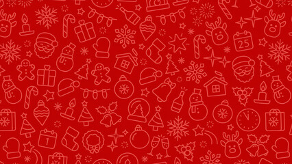Festive Christmas icons on red background for holiday designs