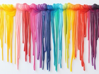 A vibrant rainbow of dripping colored substance hangs in a colorful display.