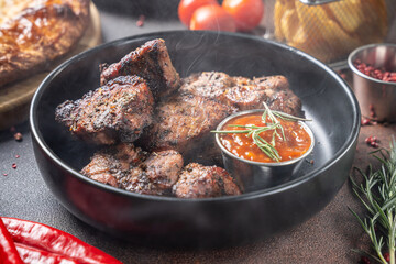 Fototapeta premium Juicy Grilled Beef Steak With Sauce