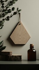 Wooden diamond-shaped cutting board on a muted background.