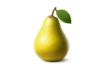 Fresh green pear with a leaf on transparent background, food still life