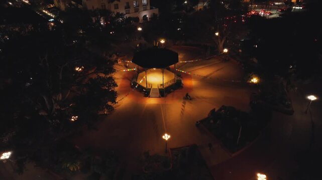 kiosk at night in Olvera Square, Los Angeles, California
