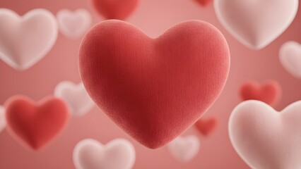 Obraz premium Close-up of soft textured 3D hearts floating against a blurry pink background.