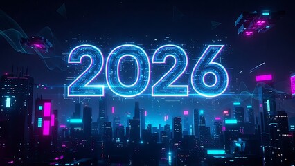 3d abstract neon light sign glowing red in a night party concept for 2026 new year celebration holiday illustration card symbol text