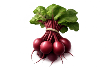 Bunch of fresh radishes on a transparent background, organic food scene.
