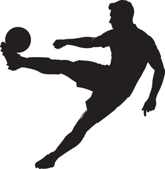 Obraz premium Vector illustration of Male Soccer Player Kicking Ball Silhouette isolated on transparent background