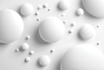 Abstract white spheres and bubbles minimalist 3D render for science or technology backgrounds clean and modern design