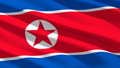 North Korean Flag with Red Star and Multicolor Horizontal Bands