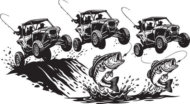 UTV Bass Fishing, utv, offroad,car, vintage, auto, old, vehicle, truck, automobile, antique, design, motor, wheels, illustration, silhouette, vector, wheel, toy, transportation, retro, model, classic,