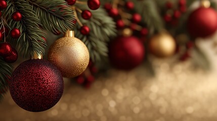 Obraz premium Close-up of a Christmas ball on a tree. Christmas background, card.