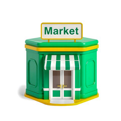 toy market on white background, 3d products photography 