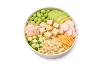 Healthy Poke Bowl with a transparent background photo from above view