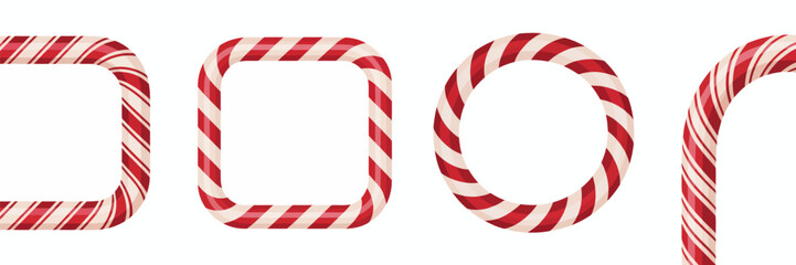 Fototapeta premium Striped Candy Frames Set Vector Illustration Featuring Rectangle Square Circle and Oval Christmas Sweet Decoration Shapes Isolated on White Background Perfect for Holiday Design Projects