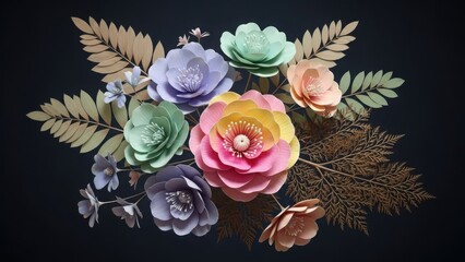 Beautiful floral arrangement with paper cut flowers