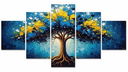 Vibrant tree of life with golden roots and leaves