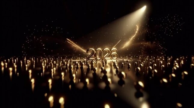 Golden New Year Celebration: A dazzling spectacle of the upcoming year, with the numbers gleaming under a spotlight, creating an atmosphere of anticipation and festive energy.