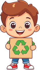 Cute Recycling Mascot Holding Three-Arrow Recycling Sign for Eco-Friendly, Sustainability, and Environmental Concept