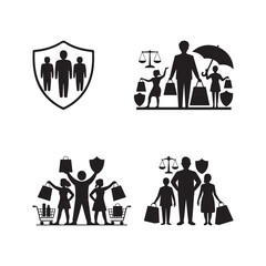 Black Color World Consumer Rights Day Silhouette Vector Illustration, Solid White Background.