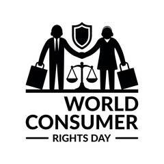 Black Color World Consumer Rights Day Silhouette Vector Illustration, Solid White Background.